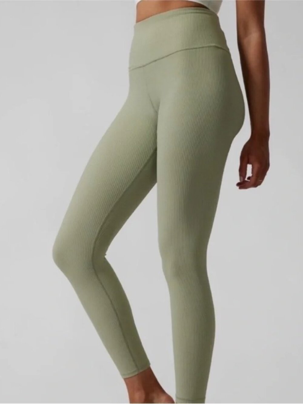 ATHLETA Elation Rib Tight Leggings Womens Small Green High Rise‎ Ankle Yoga